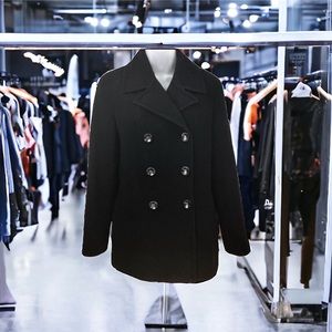 Calvin Klein Womans Black Wool Double Brstd Peacoat P10